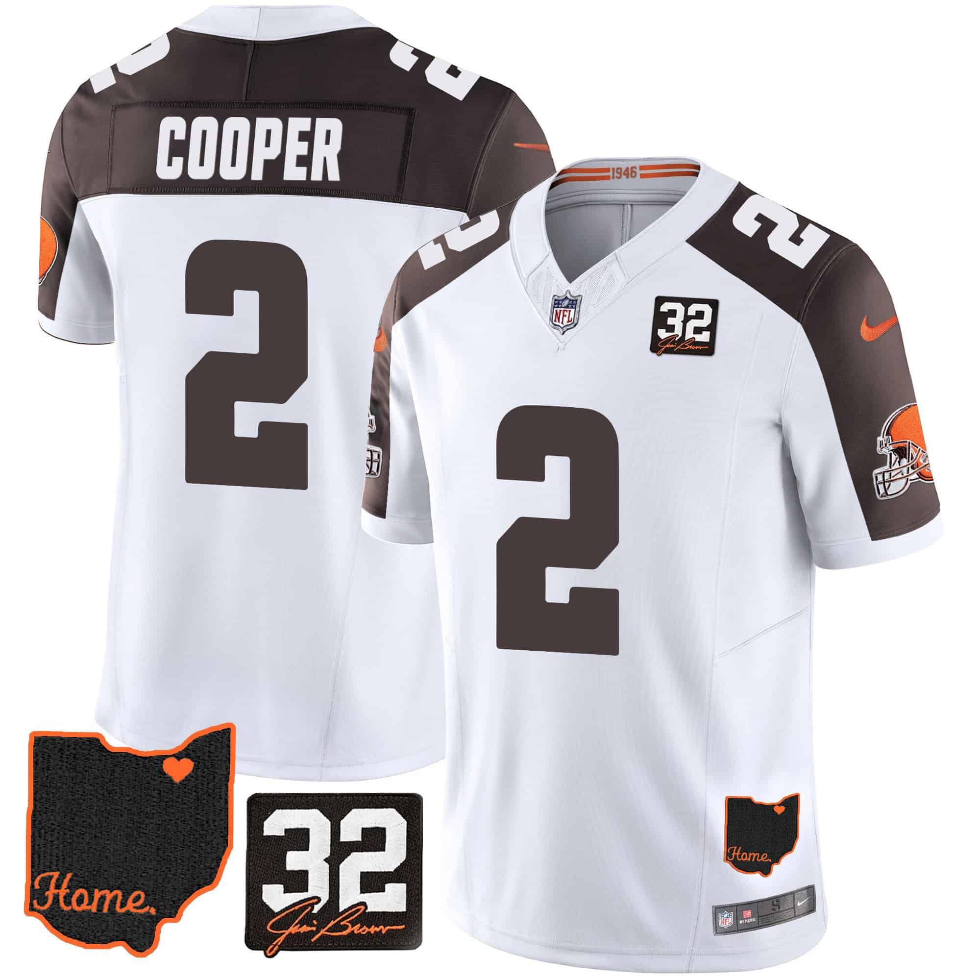 Men Cleveland Browns #2 Cooper White Memorial Home Patch 2024 Nike NFL Jersey style 1